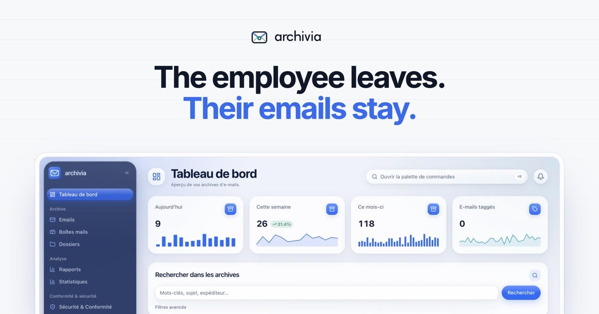 Archivia email archive product cover with its demonstration interface