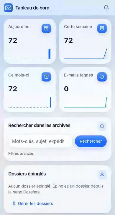 Archivia archive dashboard in a mobile browser
