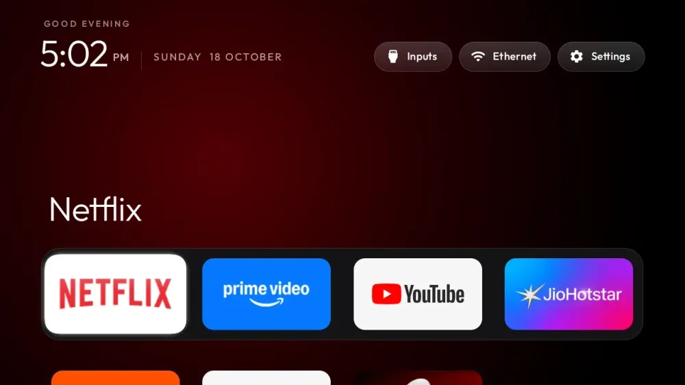 CleanYourTV home screen with a focused application, dock and local clock